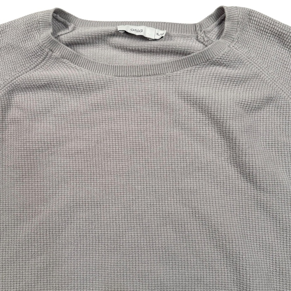 Onia Sweater Mens XL Gray Waffle Knit Cotton Cashmere Elbow Patch Crew Neck